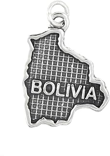 LGU Sterling Silver Oxidized Textured Country Map of Bolivia Charm