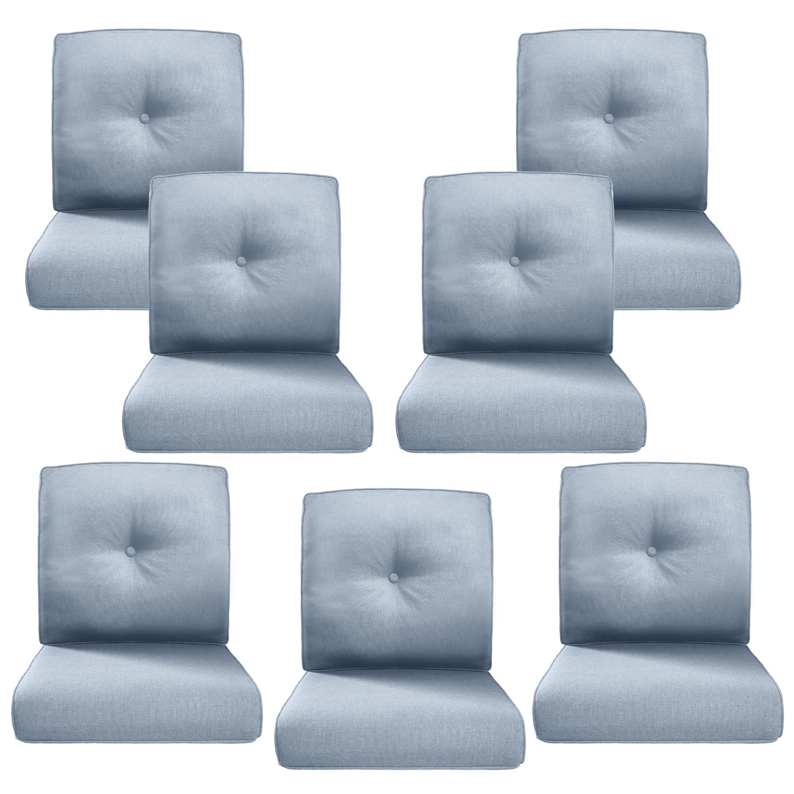 Luxury 4" Thick Outdoor Cushion Set of 7 - 22x24 Patio Furniture Cushions with 28D High-Density Foam, Water-Resistant &amp; Fade-Resistant Fabric, Removable Covers for Patio Furniture Sofa - Baby Blue