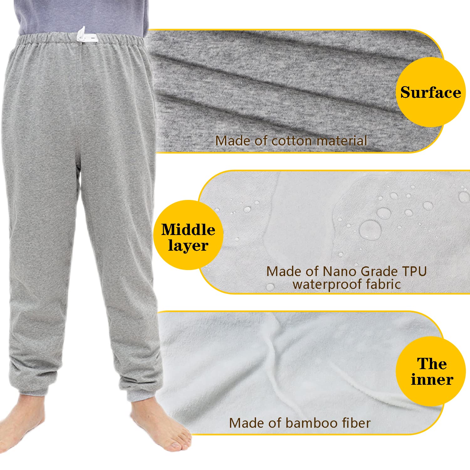 Pantalon d'incontinence en TPU pour personnes âgées/adolescentes/adultes, pantalon d'incontinence urinaire, vêtements adaptatifs réutilisables pour alités