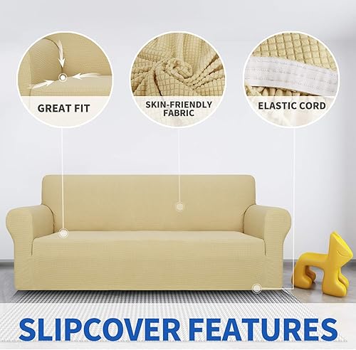 Miniatura 3 de MAXIJIN Fundas de sofá para sofá de 3 cojines, funda elástica de 1 pieza, protector de muebles con parte inferior elástica para niños y perros