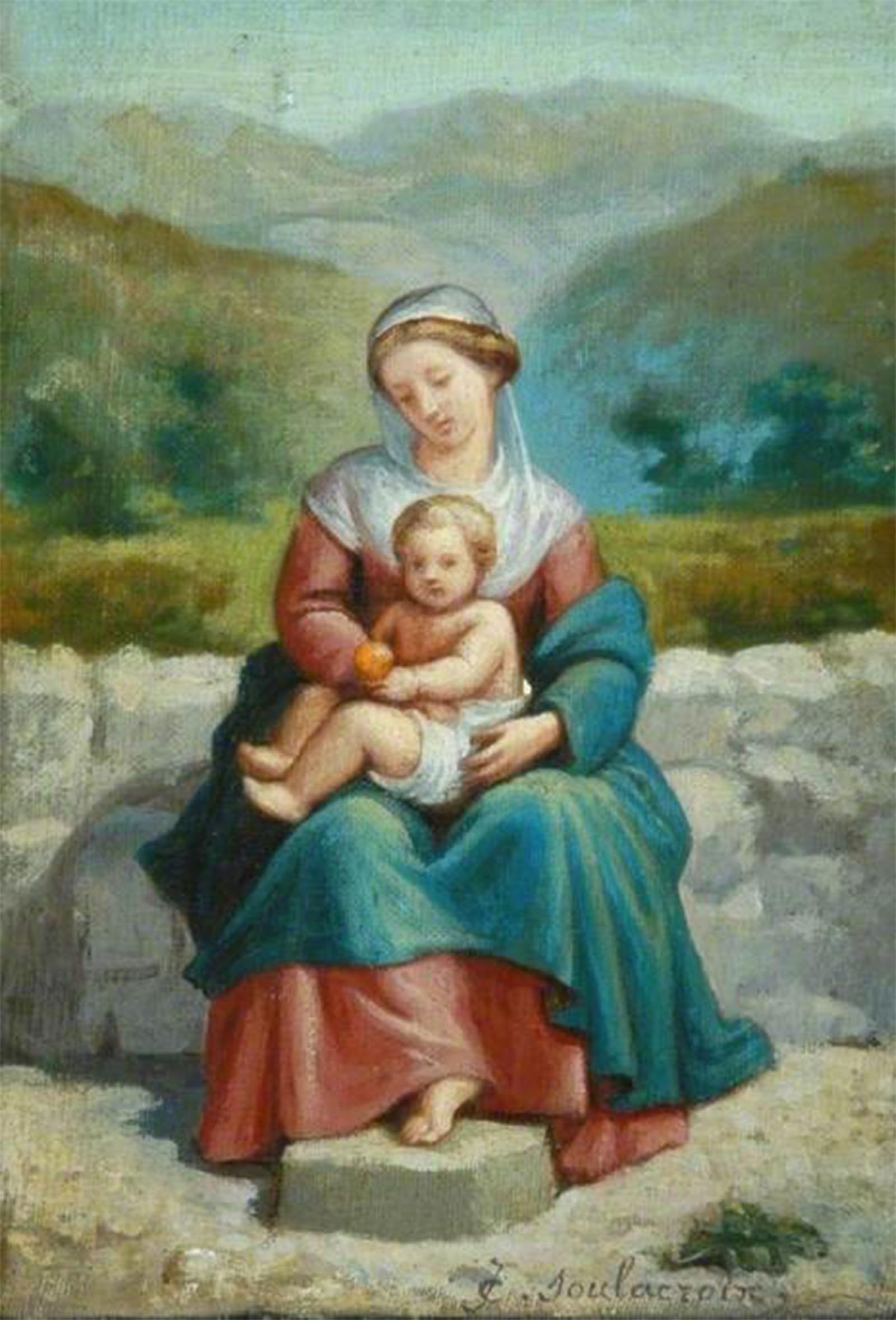 SERENDIPITP Abstract Painting Mural Print Picture Wall Decor Painting Lady and Child in a Landscape by Charles Frederick Soulacroix Vintage Wall Artwork for Home Decor 60x90cm