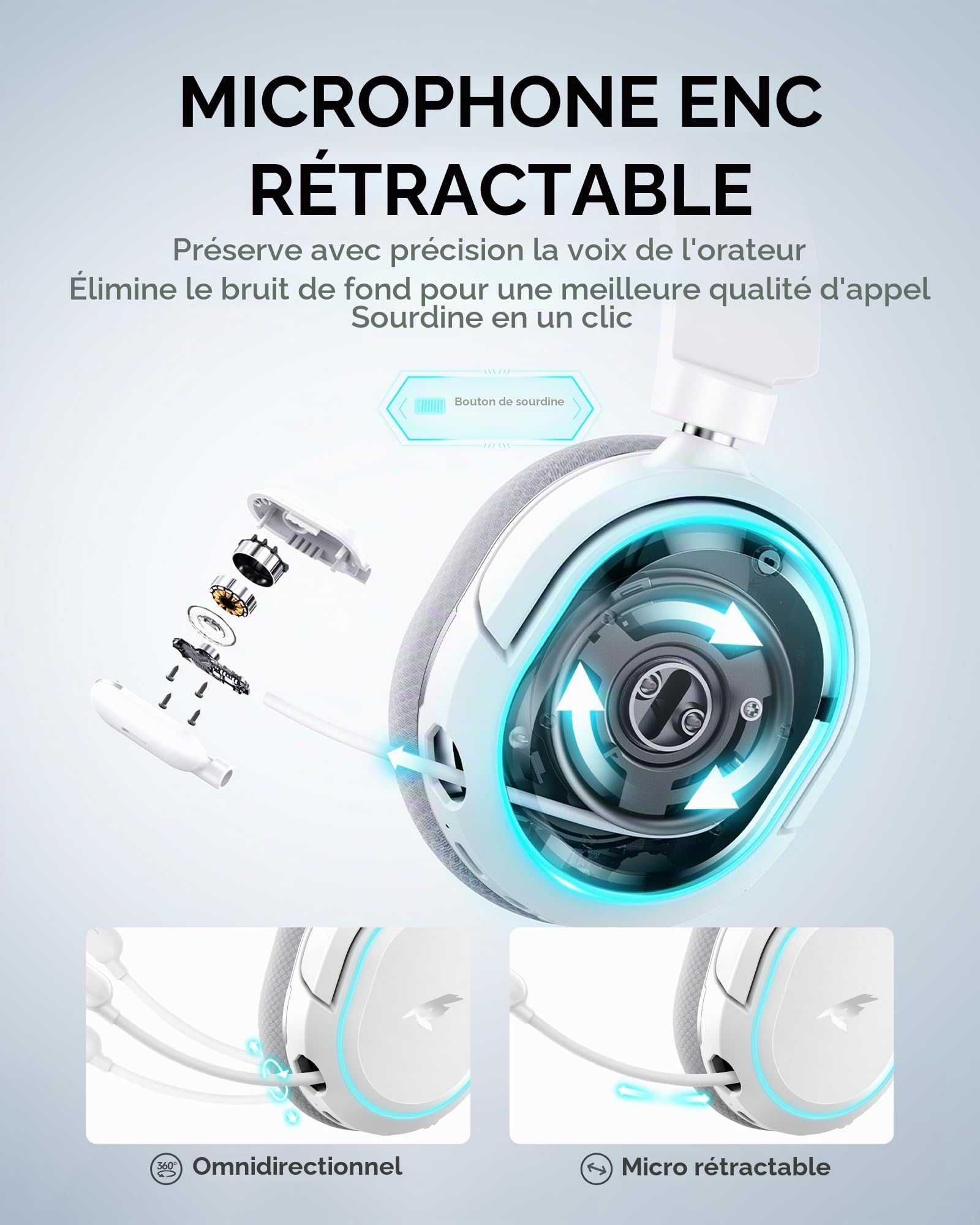Picun G2 Casque de gaming sans fil, Over-Ear 7.1 Virtual Surround Sound, 2,4 GHz/Bluetooth 5.4/Wired, 5ms Ultra-Low Latency, 100H Battery, ENC Noise-Canceling Mic, RVB, pour PC PS5 PS4 Switch (gris)