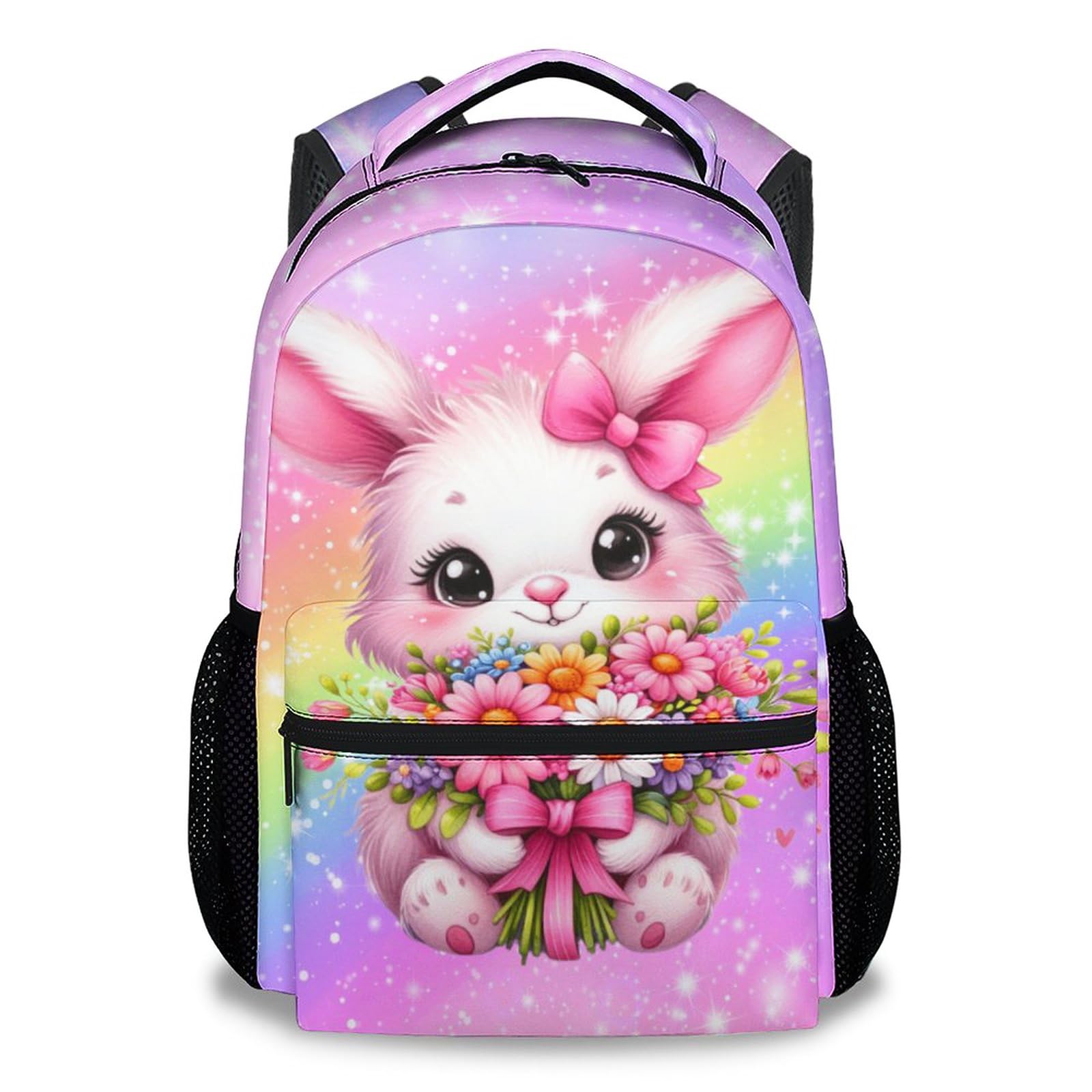 AIOMXZZ Kids Backpacks for Girls, Bunny Backpack for School, 17" Cute Rainbow Bookbag for Preschool Kindergarte Elementary, Toddler School Bag