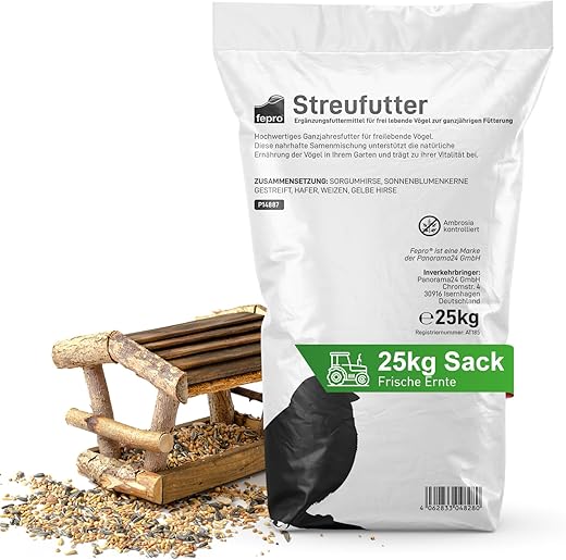 Fepro® Streufutter für Vögel, 25 kg – ganzjähriges Wildvogelfutter, ideal für kleine und große Vögel, Vogelfutter für Gartenvögel