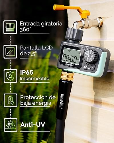 Miniatura 8 de RAINPOINT Temporizador de manguera de jardín de 1 salida con retardo de lluvia/modo de riego manual/automático para césped de piscina, temporizador