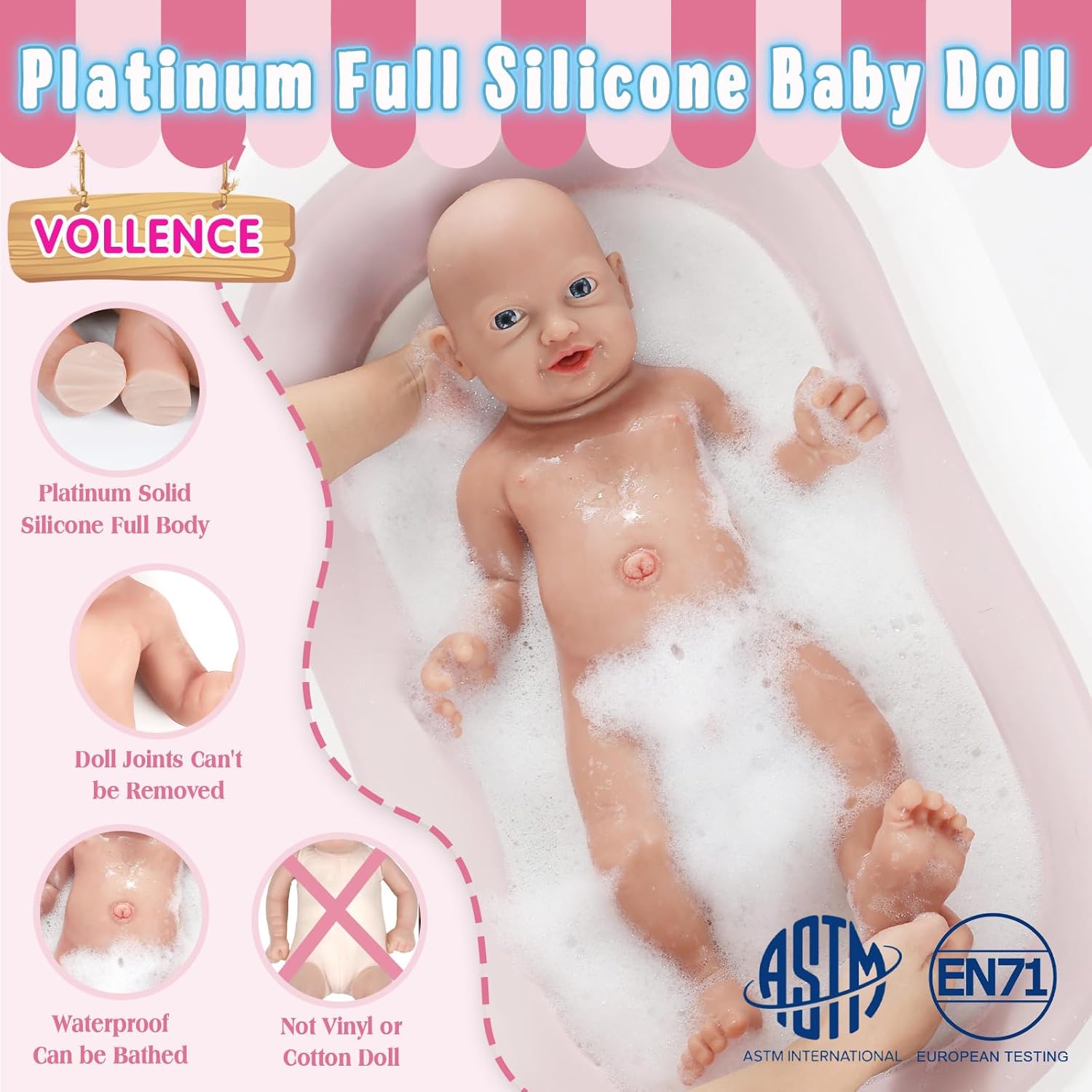 Vollence 12 inch Silicone Baby Dolls Girl Weighted 3 lb,[NOT Vinyl],Silicone Full Body Reborn Realistic Lifelike Real Life Newborn Soft Babies with Feeding Kit & Gift Box for Kids Age 3+