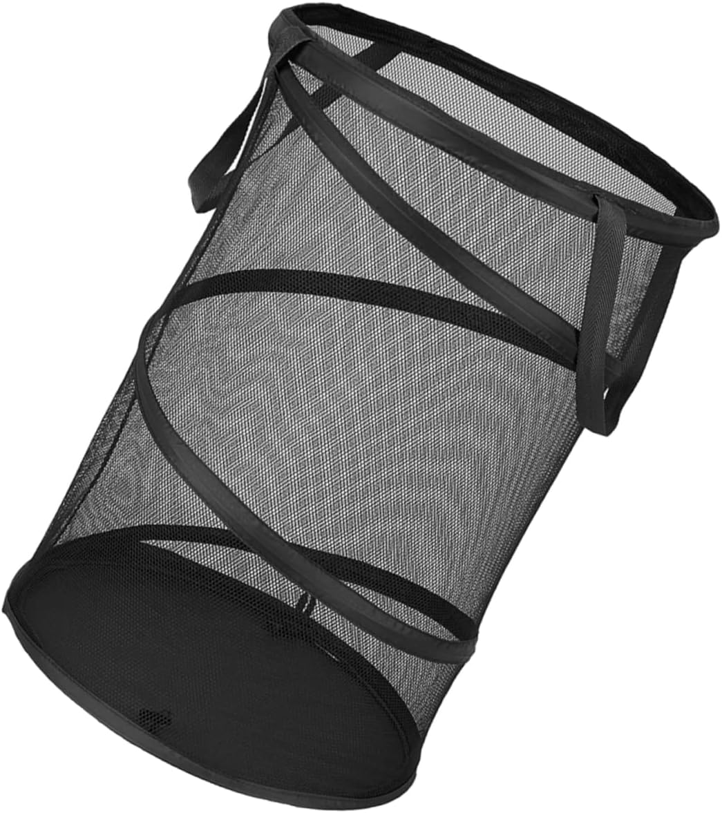 Folding Laundry Hamper Large Capacity Black Mesh Basket