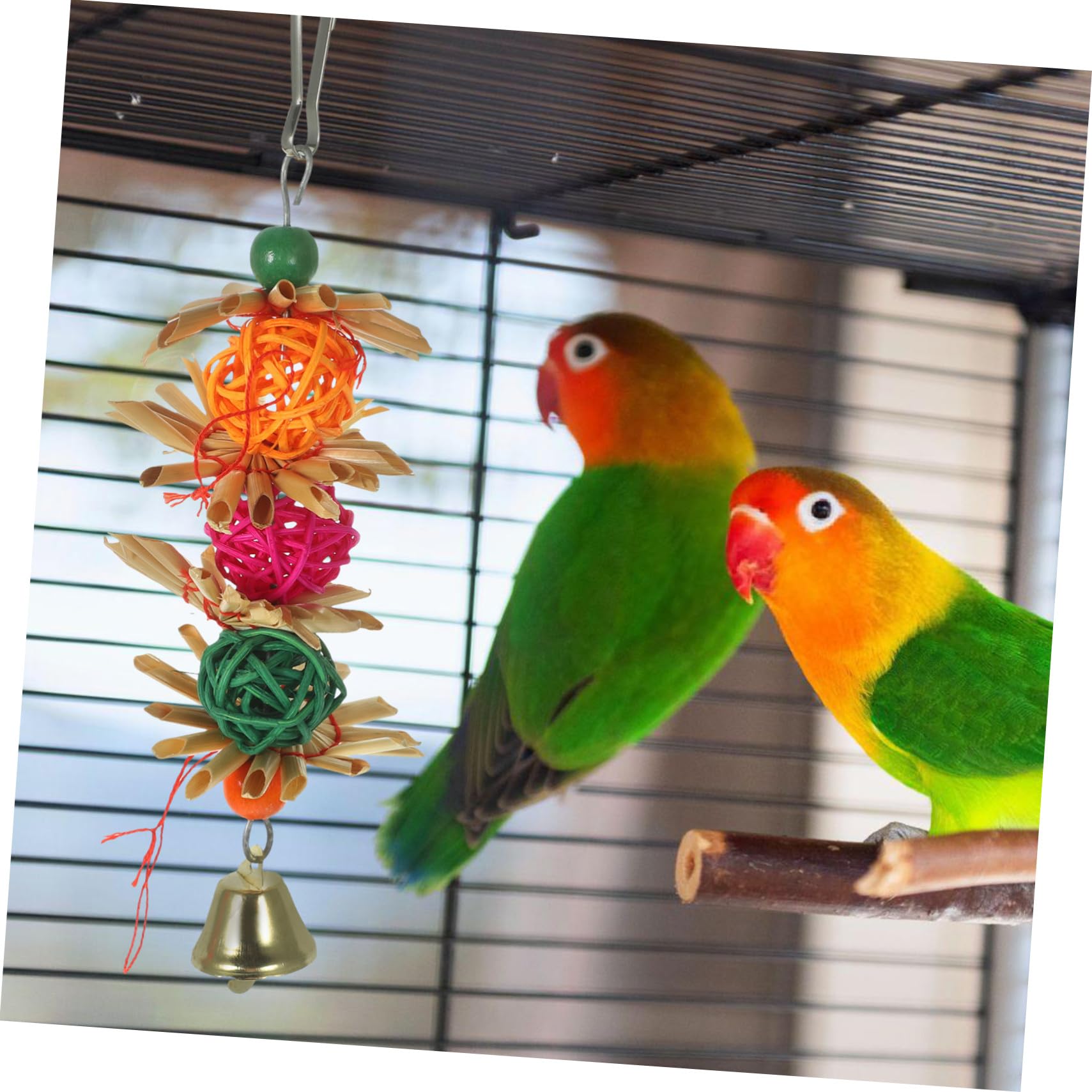 Jouet à Mordre pour Perroquet 2pcs en Rotin Suspendu de Boule, Jouets pour Oiseaux Petits et Moyens, pour Cockatiel et Perruche Couleur Aléatoire