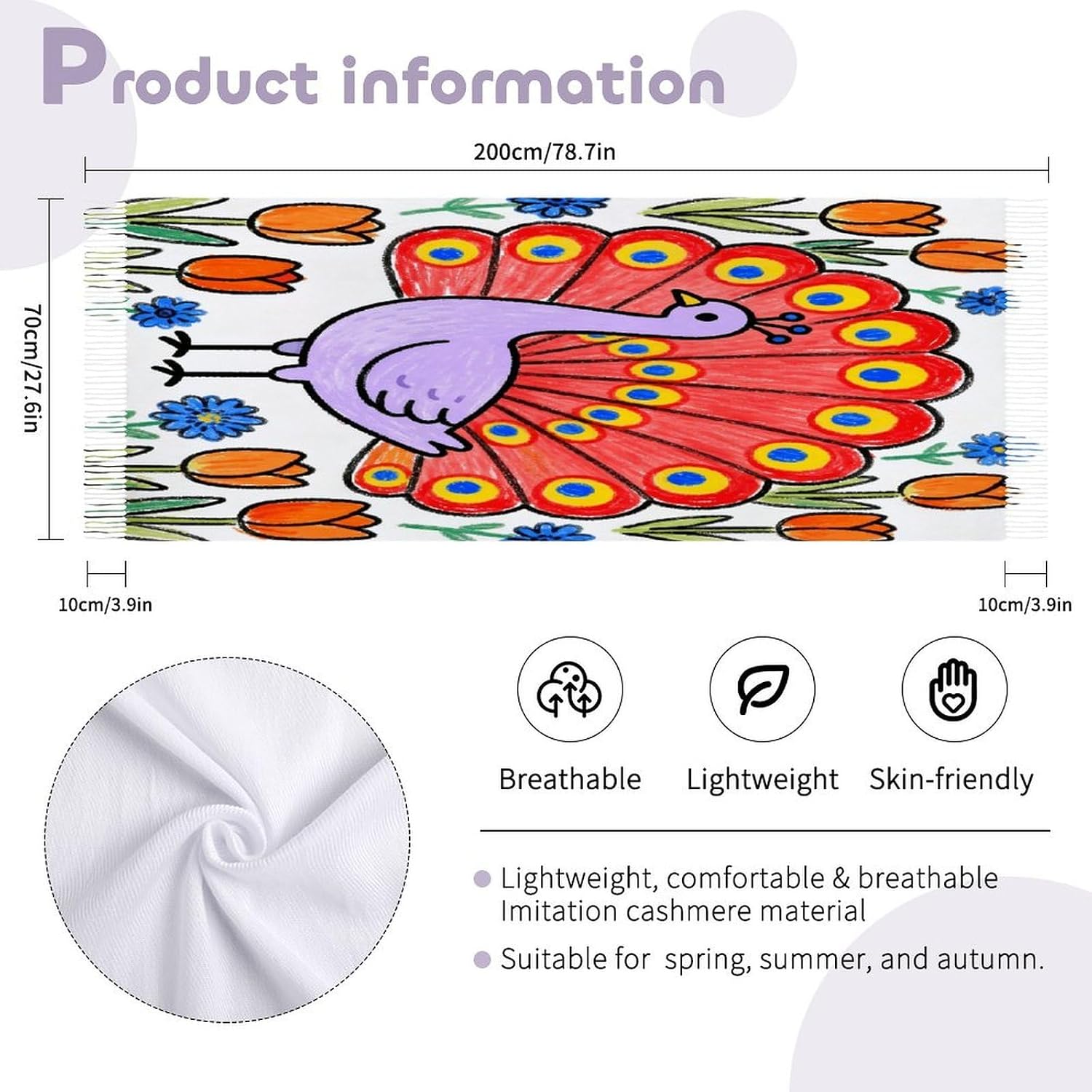 Rainbow Feathers And Flower Clusters Scarfs for Man Women Winter Scarf Long Shawl Wraps Fashion Classic Tassel Scarfs Soft Blanket Scarves