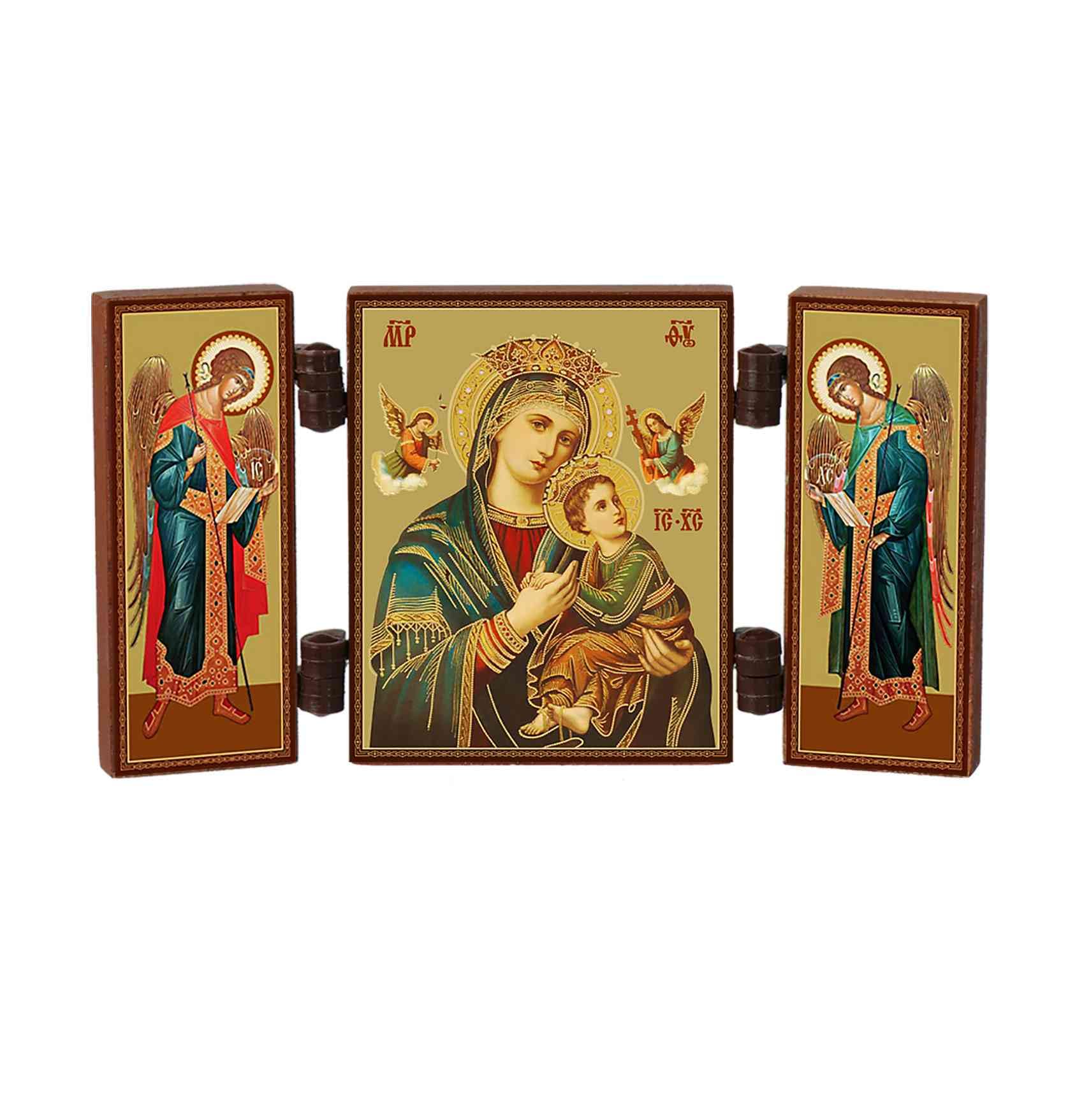 Nklaus Mother Of Perpetual Help - Christian Icon Triptych - Strastnaya Vsepomogajushhaja - Travelling Altar Wood 36172