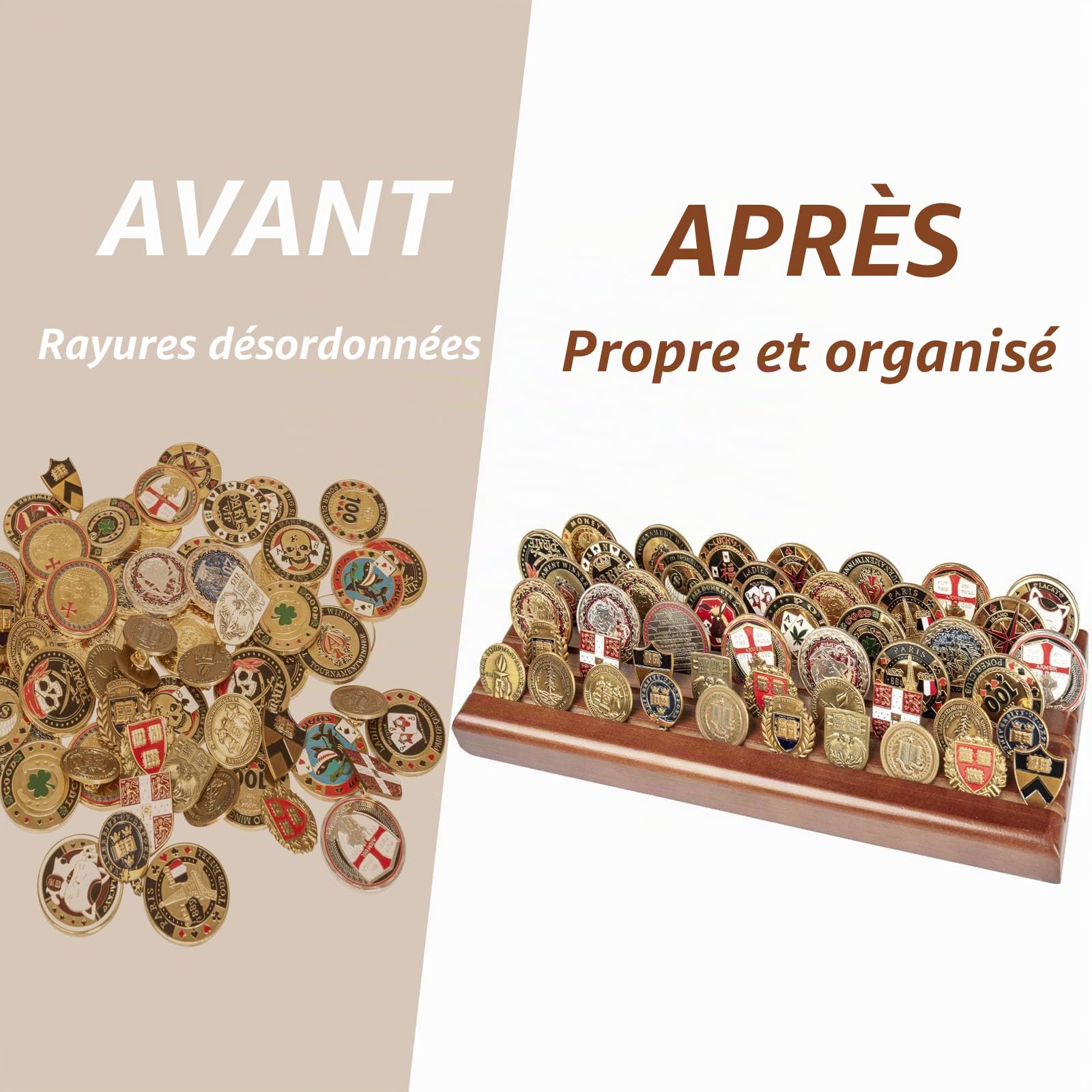 Challenge Coins Présentoir en bois massif 6 rangées Rack Case