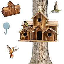 6 Hole Handmade Bird House, Bird Houses for Outside, Hummingbird House, Hanging Nest Box for Birds, Outdoor Wooden Birdhouses for Outside, Backyard, Garden, Patio, Nature Lovers Gift 1pcs