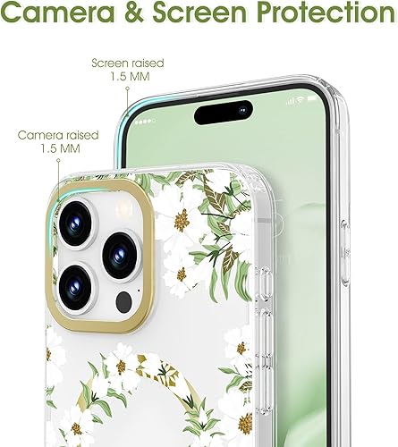 Miniatura 4 de MILPROX Funda compatible con iPhone 15 Pro Max, compatible con MagSafe, bonito patrón floral de flores para niñas y mujeres, funda protectora