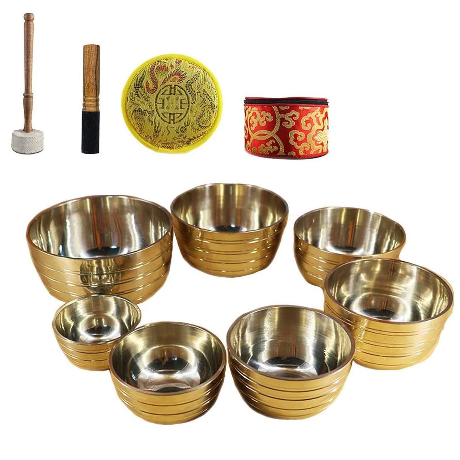 Set di campane tibetane, 7 campane tibetane fatte a mano per guarire i chakra tibetani per la meditazione, 7 chakra / 7 ciotole, miglioramento del sonno, trattamento della depressione, yoga con martel