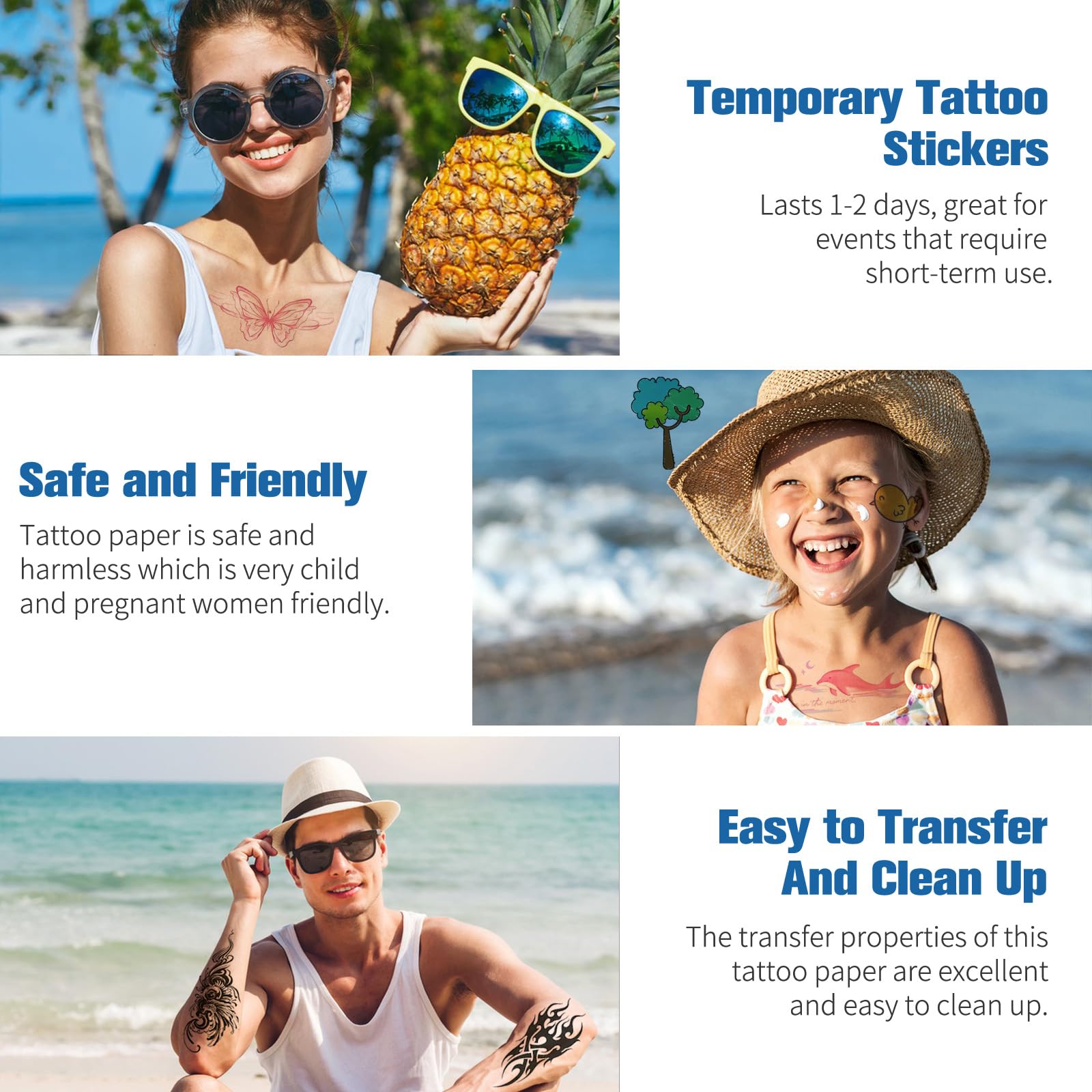 Papel de Tatuaje Temporal, Tatuajes Temporales Transparente A4X20 Hojas Papel para Transferir Tatuajes Imprimible, DIY Tatuaje Papel para Impresora de Inyección de Tinta y Láser