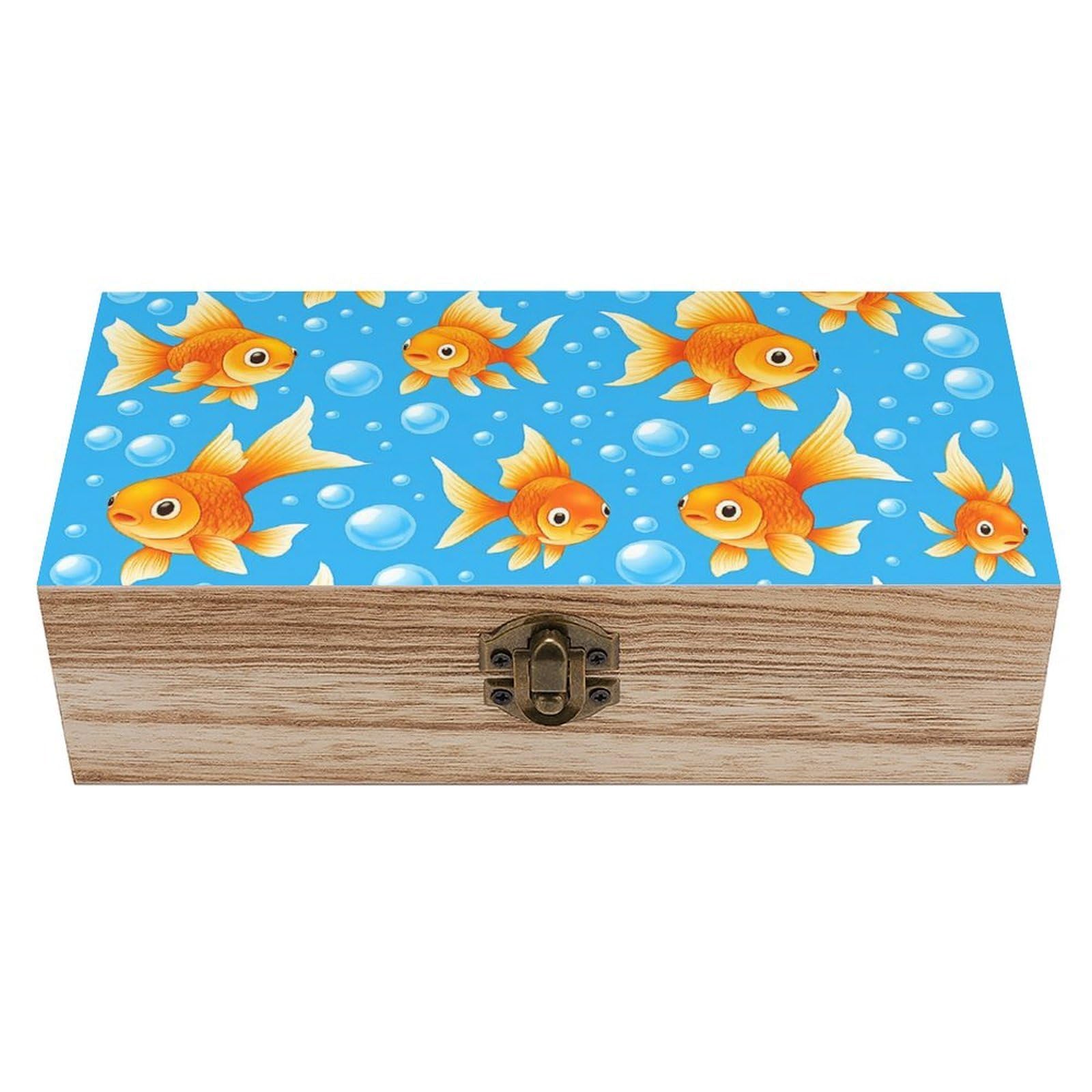 Oudrspo Cartoon Fish And Bubble Retro Wooden Storage Box Keepsake Jewelry Decorative Art Storages Box Gift Boxs