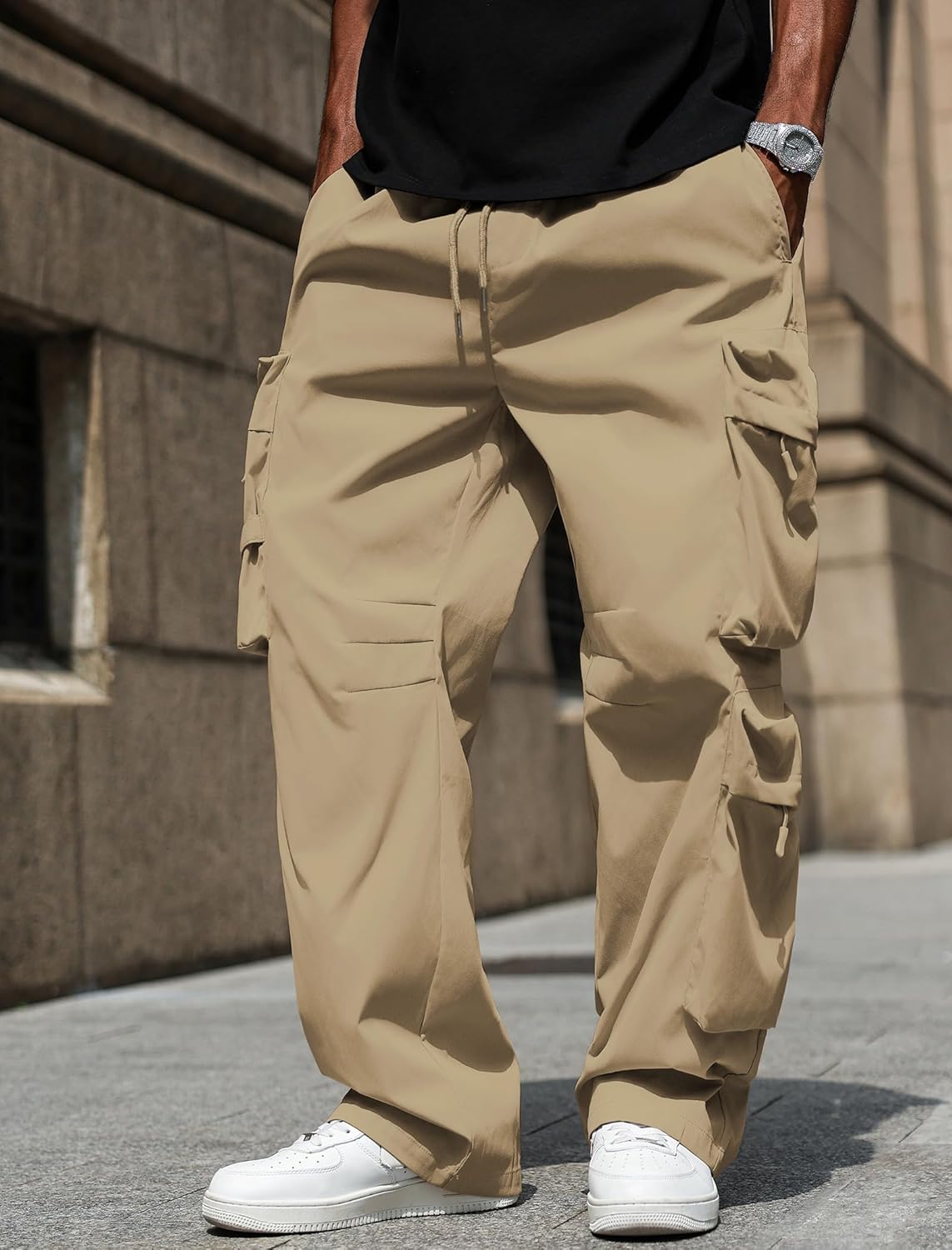 ZAFUL Men's Baggy Parachute Cargo Pants Elastic Waist Drawstring Joggers Pants Loose Sweatpants Multi Pockets - Image 4