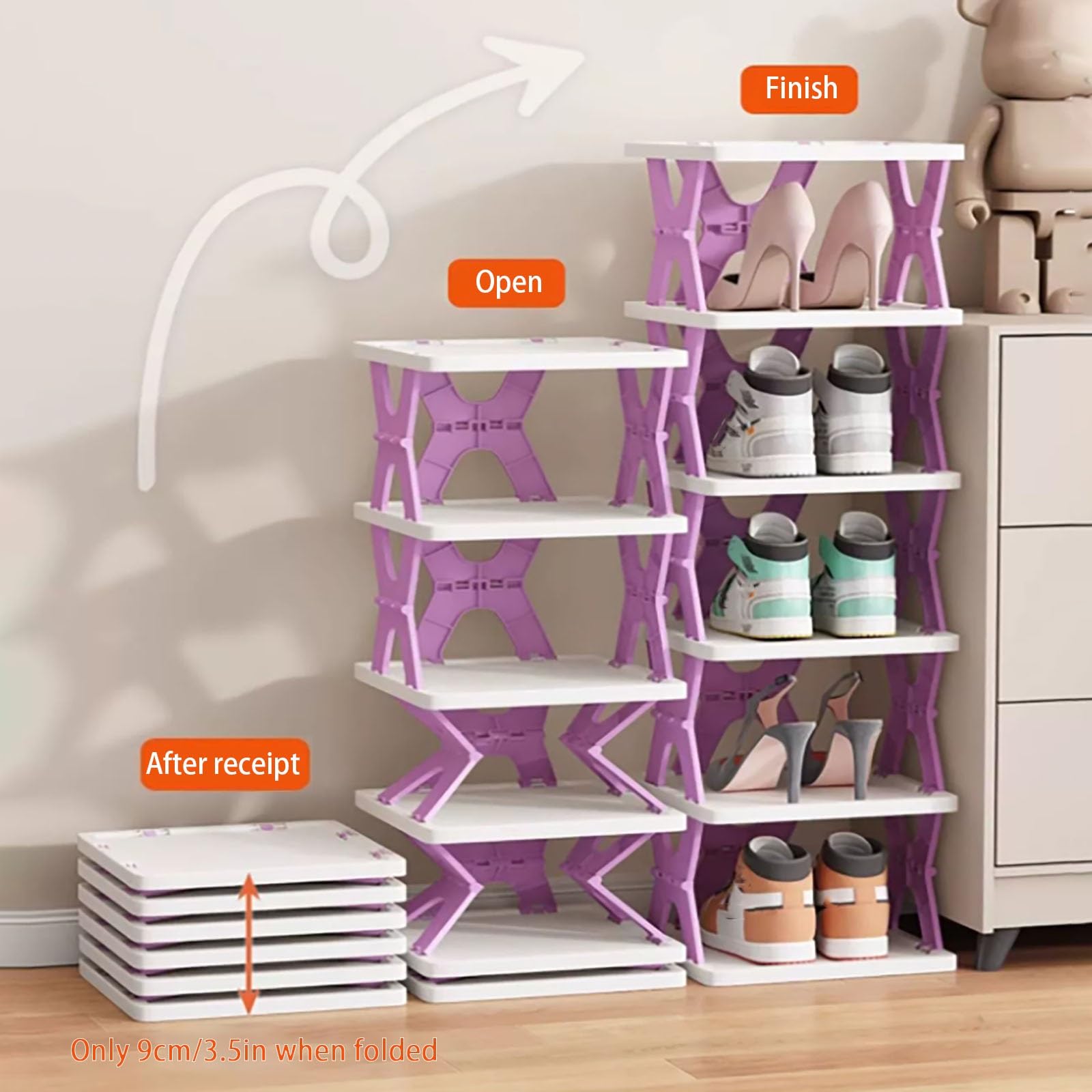 Scarpiera moderna verticale multistrato alta e stretta salvaspazio, scarpiera per piccoli spazi, scarpiera portatile in plastica, scarpiera per camera da letto, scarpiera aperta, mini scarpiera ( Colo