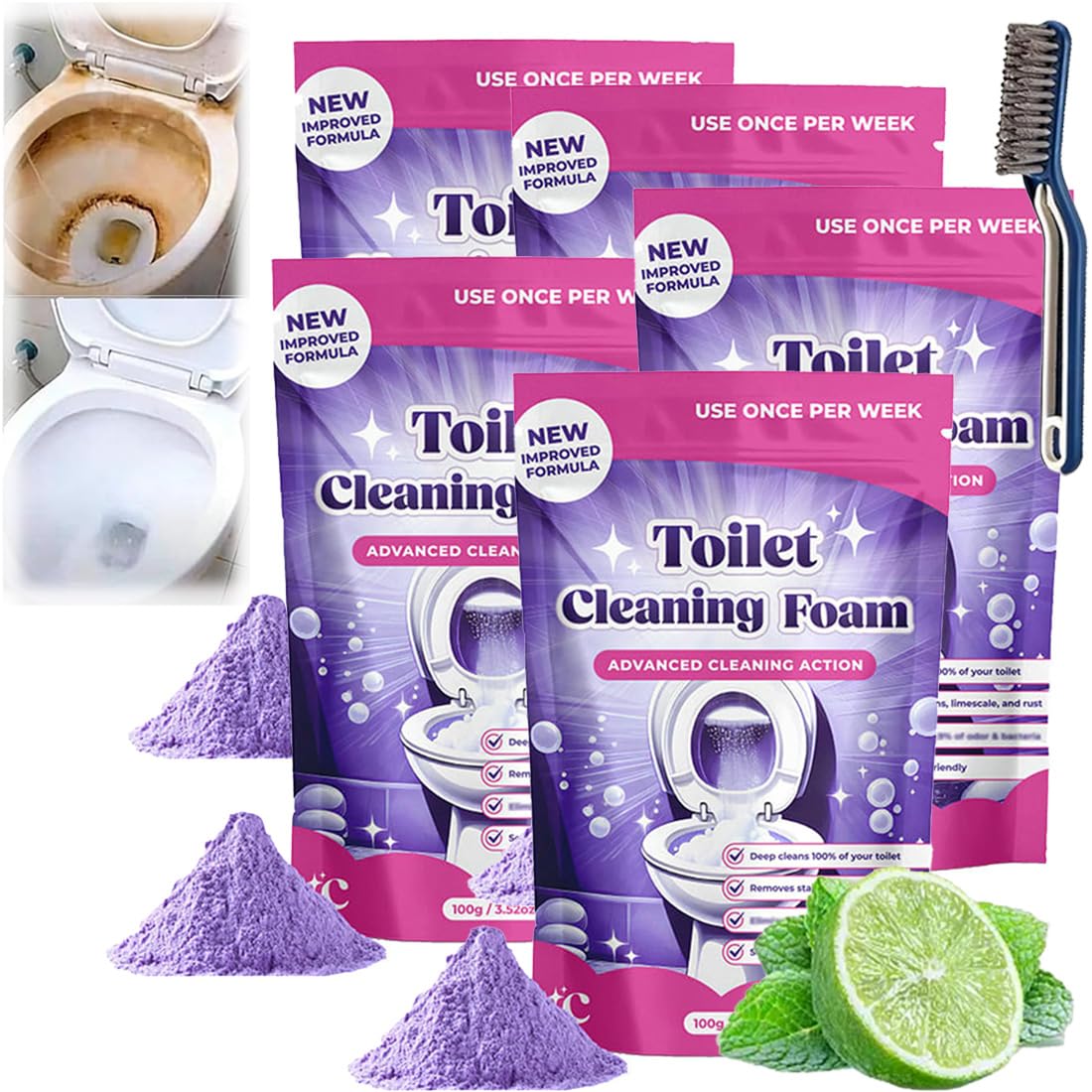 Fizz Clean Toilettenschaum - Fizzclean Wc-Reiniger, Fizzclean Rohrreiniger, Toilet Cleaning Foam, Scheuerfreie Ohne Aufwand,Schäumender WC-Reiniger für Strahlend Saubere Toilette (5pcs)