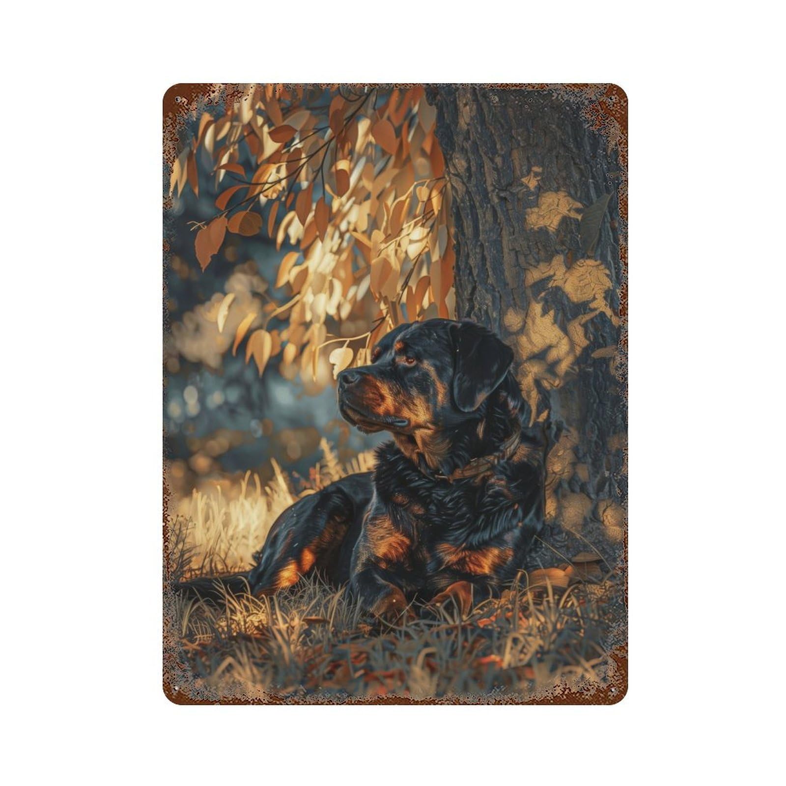 Rottweiler Under A Tree Vintage Rust Metal Sign 15.7"x11.8", for Basement, Hobby Room And Garage Decor, Farmhouse Wall Decor