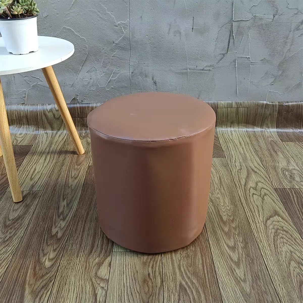 HYGPP Outdoor Round Ottoman Covers Slipcover Waterproof - Faux Leather Intdoor Small/Large/Extra Large Stool Covers Slipcovers Footstool Protector Covers with Elastic Bottom(Color 8,W18 xH18)