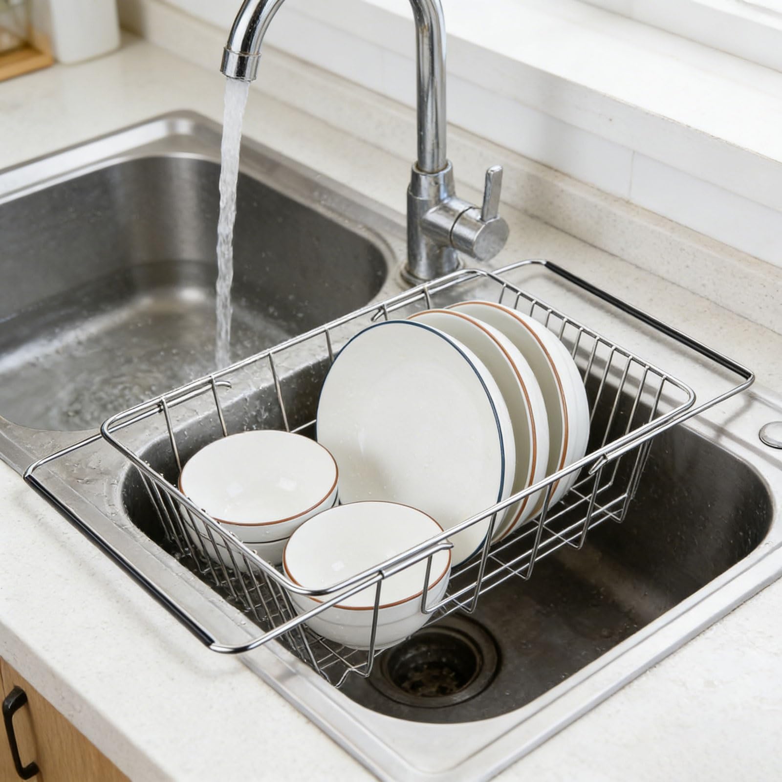 Generico Scolapiatti Espandibile Su Piano Lavello Scolaoggetti Resistente In Acciaio Inossidabile For Piatti Tazze Posate Frutta Verdura Design Risparmio Spazio(M)