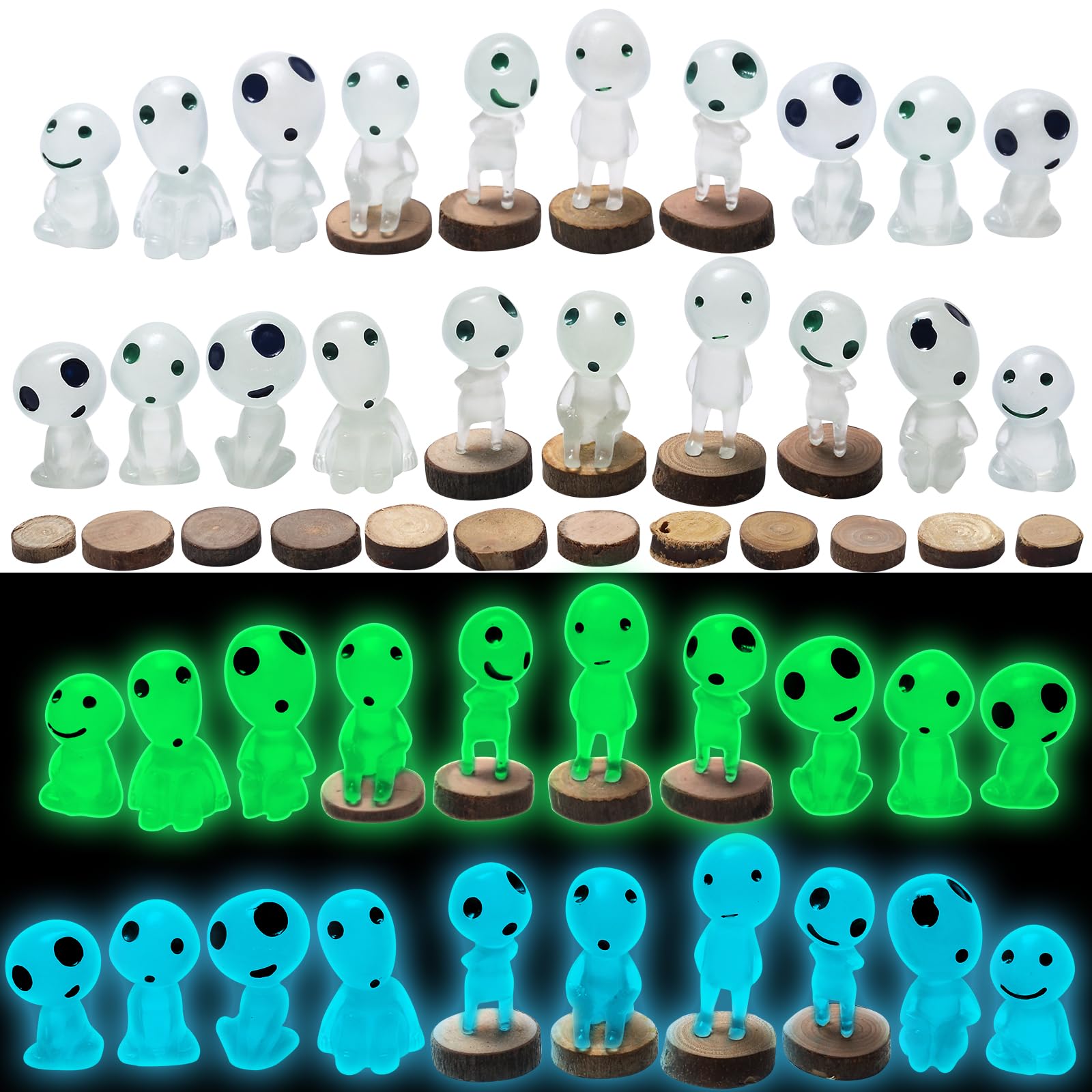 Glow in Dark Tree Elves 20 Pcs Landscape Garden Accessories Luminous Ghost Alien Miniature Halloween Decorations Outdoor Statues Patio Lawn Yard Fish Tank Potted Plants Kit Green&Blue Resin