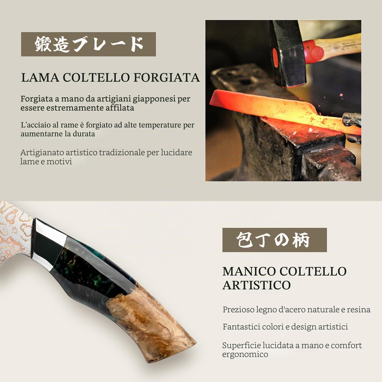 SHAN ZU Coltello Damasco e Rame Coltello da Chef Nakiri Coltello Giapponese Forgiato a Mano, 33 Strati in Acciaio Damasco Coltelli da Cucina Affilati Professionali in Damasco 18 CM