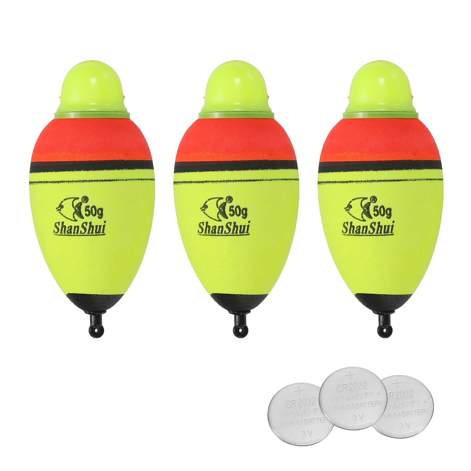 PATIKIL 1.8oz Lighted Fishing Slip Bobbers, 3 Pack EVA Green Red LED Light Up Fishing Float with Battery for Night Fishing, Yellow — image 1