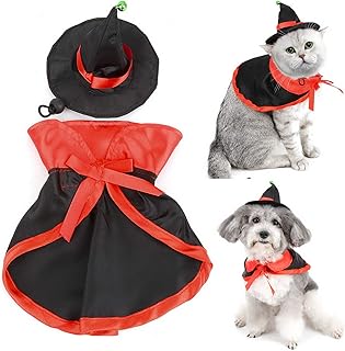 ZUNEA Dog Costume for Halloween Pet Cloak with Wizard Hat and Bell Ring Funny Puppy Vampire Cape Clothes Cosplay Party Outfits Small Dogs Apparel for Halloween M