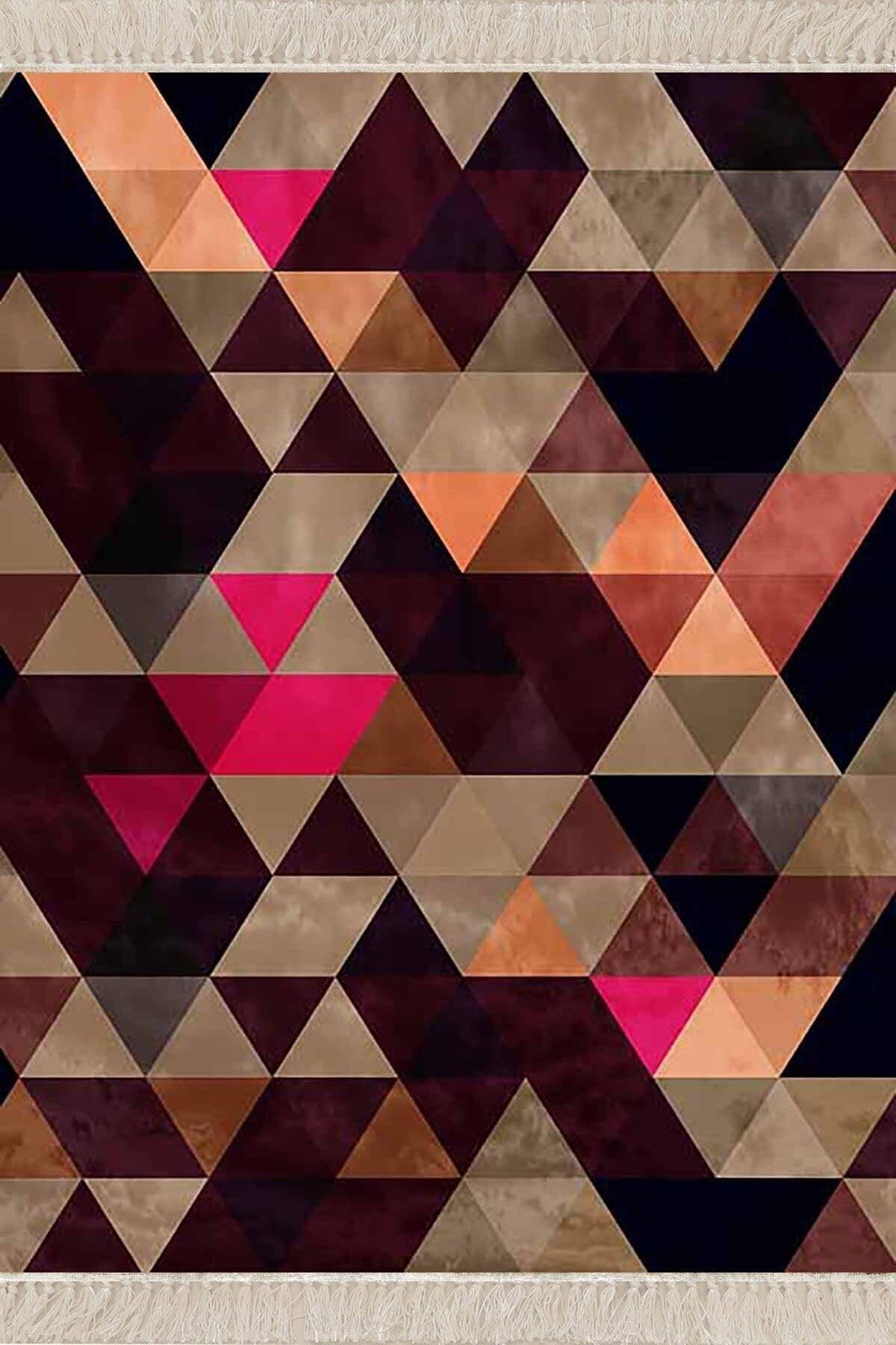 Pelangi Geometrik Üçgen Desenli Dijital Baskı Yıkanabilir Kaymaz Taban Modern Salon Halısı ve Yolluk, Kahverengi 130 x 180