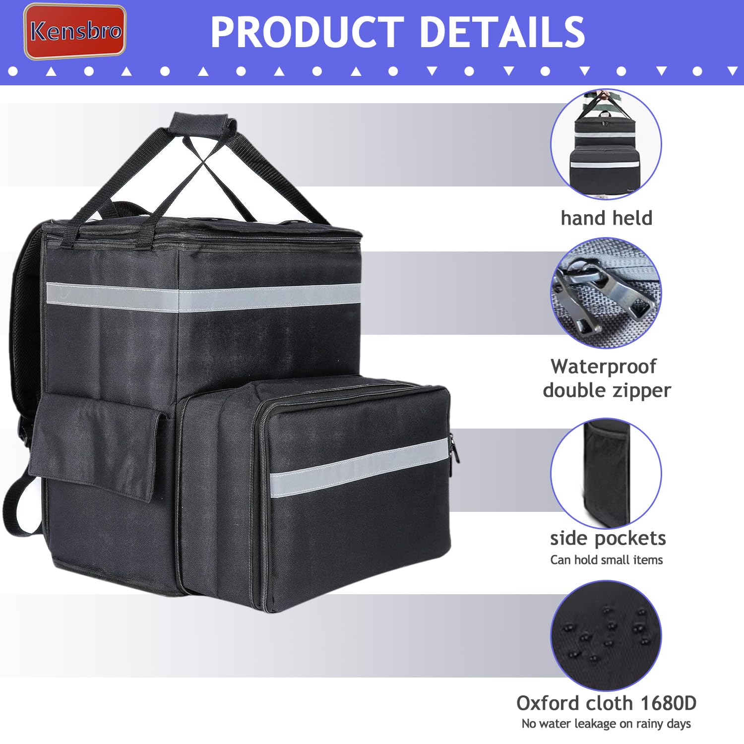 Lebensmittellieferungsrucksack,Wasserdichten Isolierter Lieferrucksack,Große Kühltasche,Kühlrucksack für Pizza für Ausflug, Camping, Wandern, Strand,Outdoor Reisen BBQ Wandern,38x36x38CM