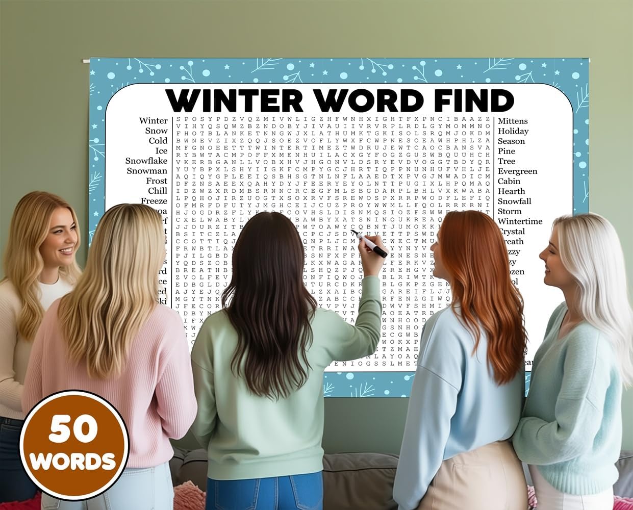 Winter Word Find, Giant Crossword Poster Puzzle, Large Gathering Activity, Minimalist Wall Decor, Multiple Sizes (24 x 32 inches) - Image 5