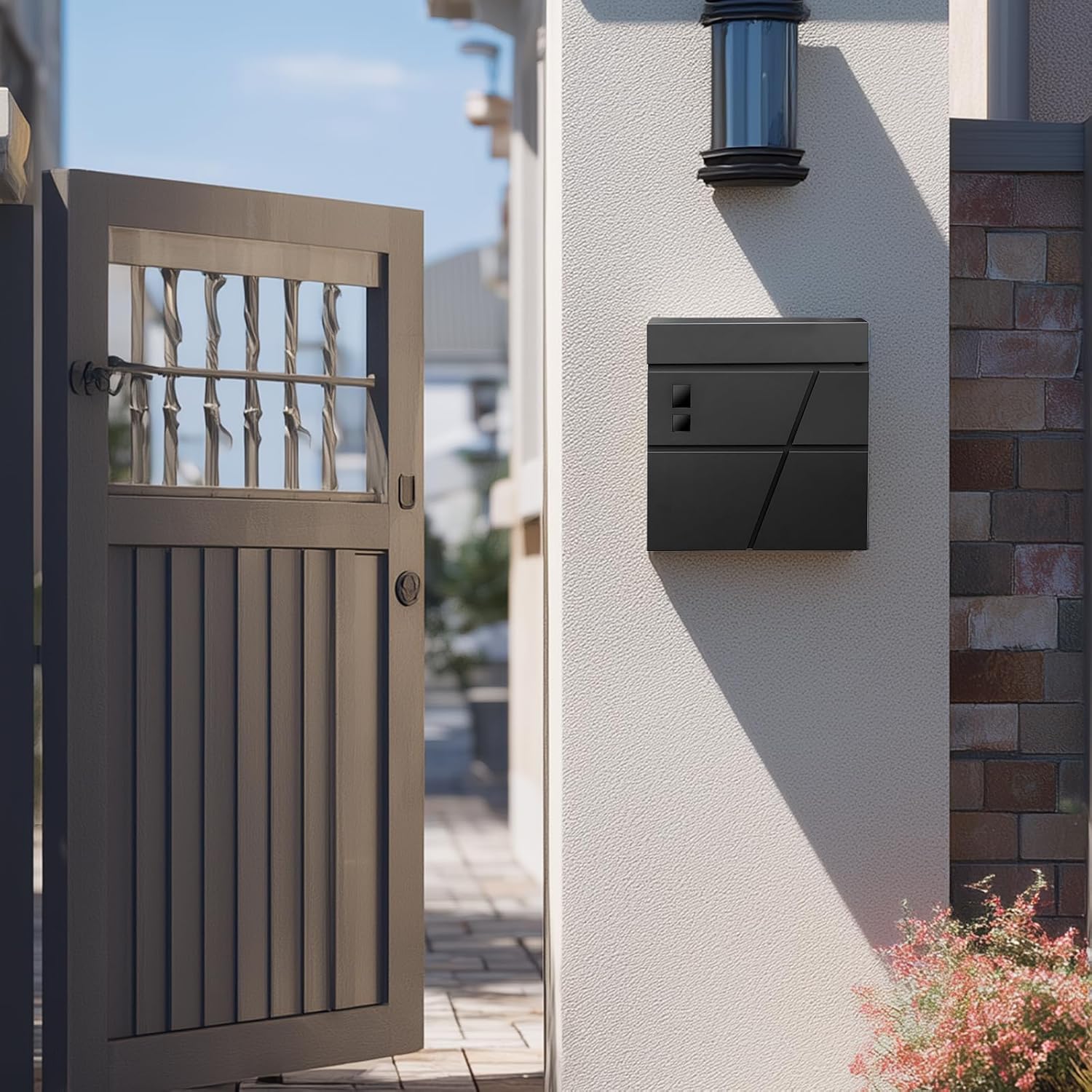 Wall Mount Mailboxes, Modern Drop Mailbox for Outside, Locking Security Key Drop Mail Box, Large Capacity Galvanized Steel Post Box with Newspaper Holder