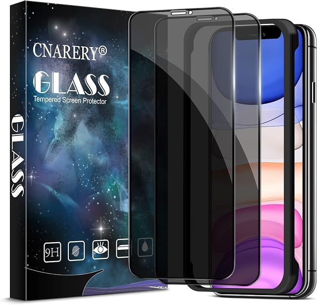 Cnarery [2 Pack] Privacy Screen Protector for iPhone 11 and iPhone XR 6.1 inch, Anti Spy Tempered Glass with Installation Frame [9H Hardness][Case Friendly]