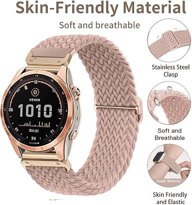 Bracelet Nylon Tressé Pour Garmin Fenix 7S / 6S / 5S / Epix Pro 42mm - Quick Fit 20mm, Boucle Métal, Confortable Et Extensible