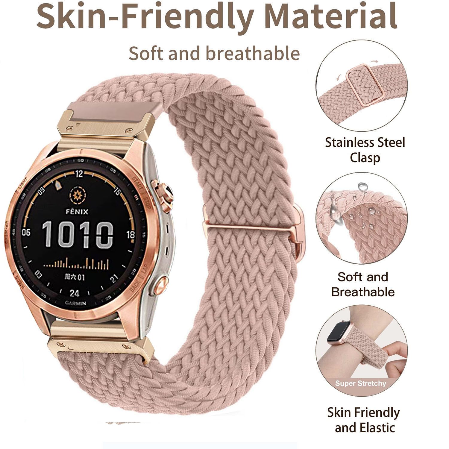 TUCOMO Nylon Braided Bracelet Compatible with Garmin Fenix 7S / 6S / 5S / Descent Mk2S - Image 4