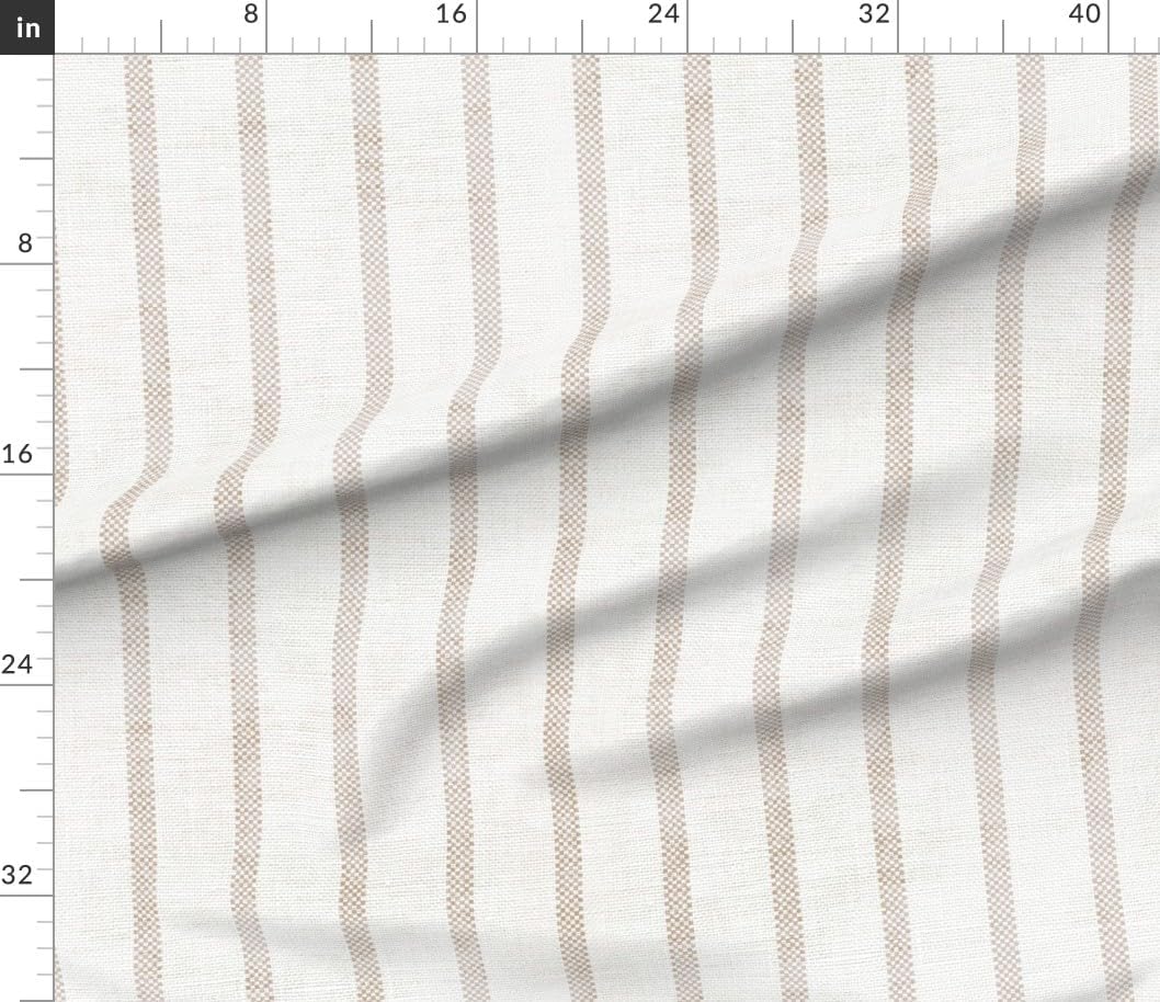 Spoonflower Fabric - Coastal Beige French Ticking Modern Nautical Summer Beach Distressed Printed on Petal Cotton Fabric Fat Quarter - Sewing Quilting Apparel Crafts Decor