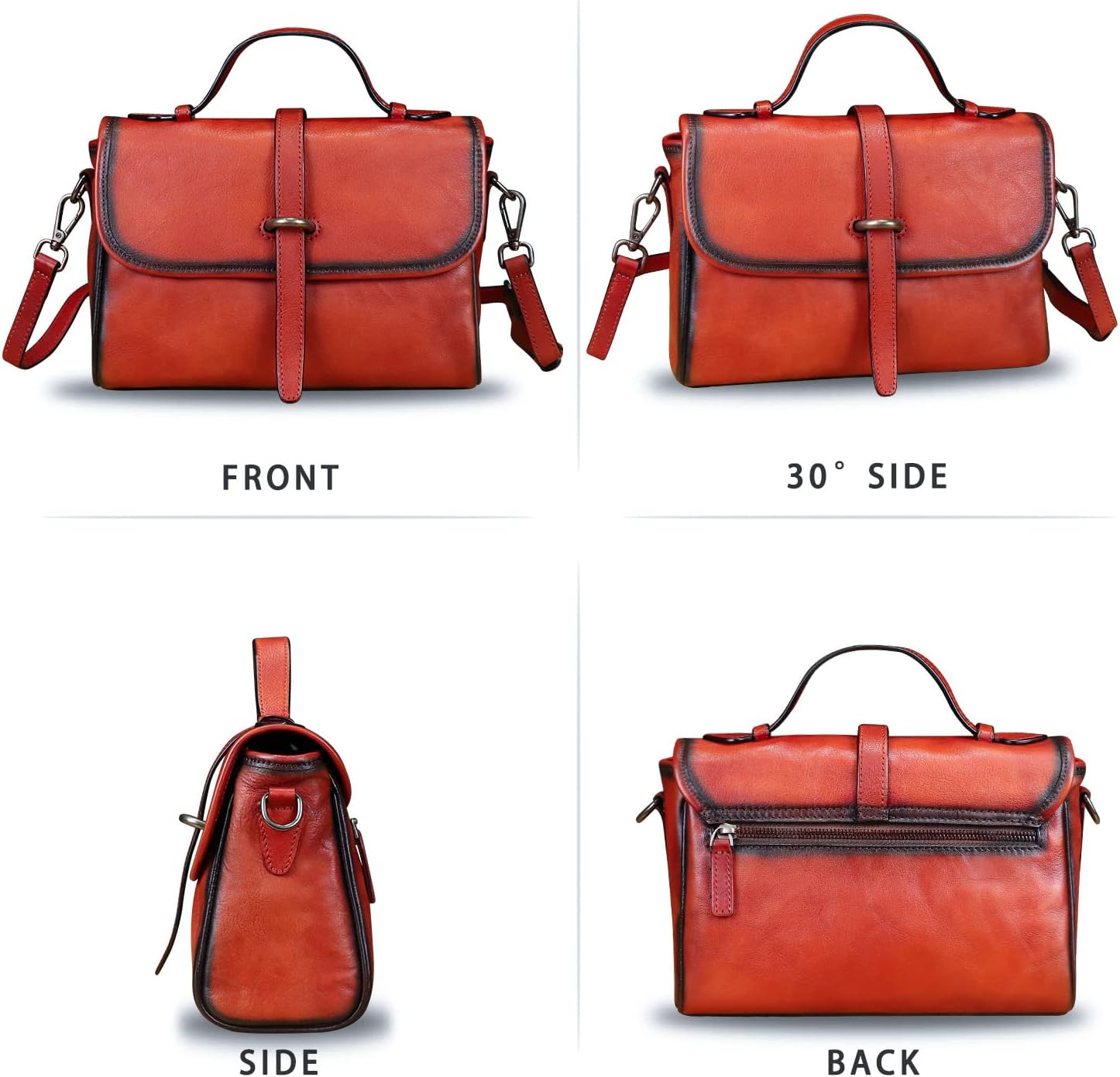 Genuine Leather Purse and Handbag for Women Vintage Handmade Leather Top Handle Purses Satchel Shoulder Bags with Strap - Image 5