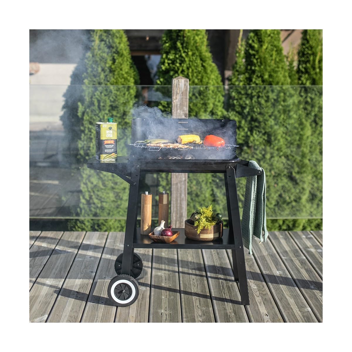 Livoo - Barbacoa de carbón DOC328-48,5x28,8 cm de cocina, 5 niveles de cocina, acero pintado, rejilla de acero cromado