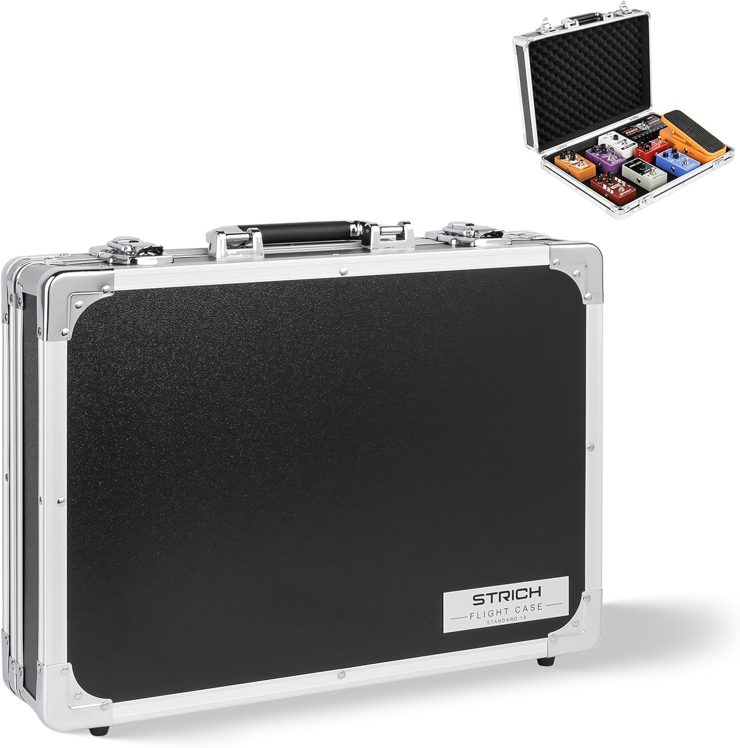 STRICH Guitar Pedal Case, 17" x 12.20" x 3.94" Aluminum Locking Effect Pedal Case with Mounting Tape, Compatible with Single Pedals & Multi-Effects