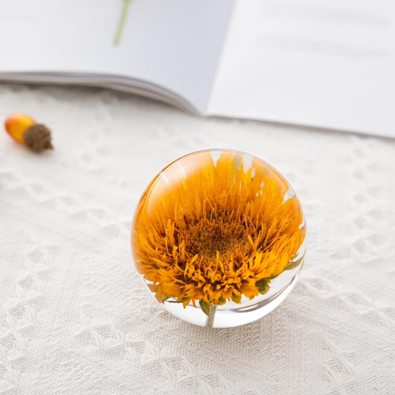 Crystal Ball with Preserved Flower Rose - 3.1 Inch Super Clear Sphere for Living Room Decoration and Gift for Men,Women,Kids,Boys,Girls,Teens (Rose)