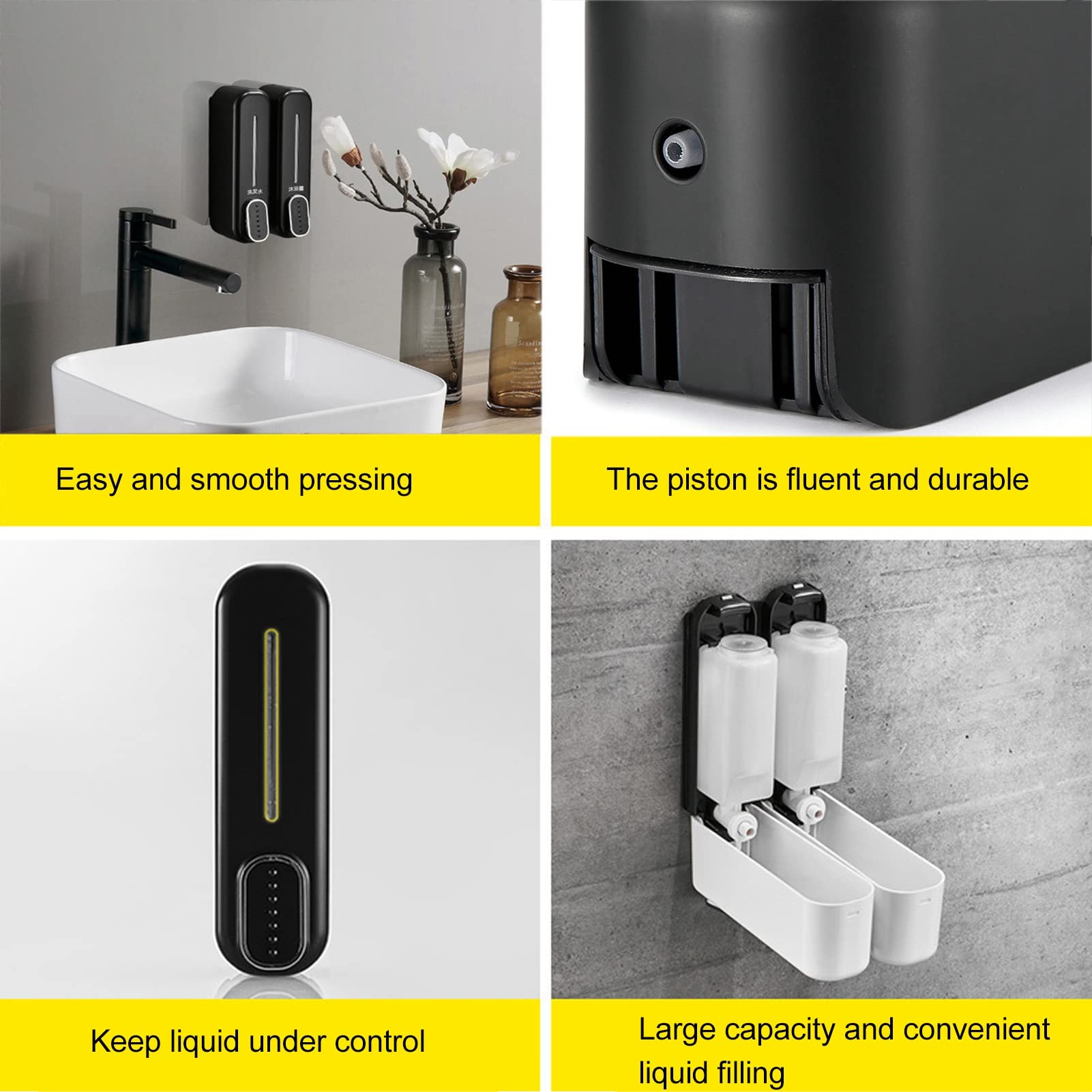 Dispenser Manuale di Sapone da 300 Ml Montato a Parete per Hotel Domestici (BLACK)