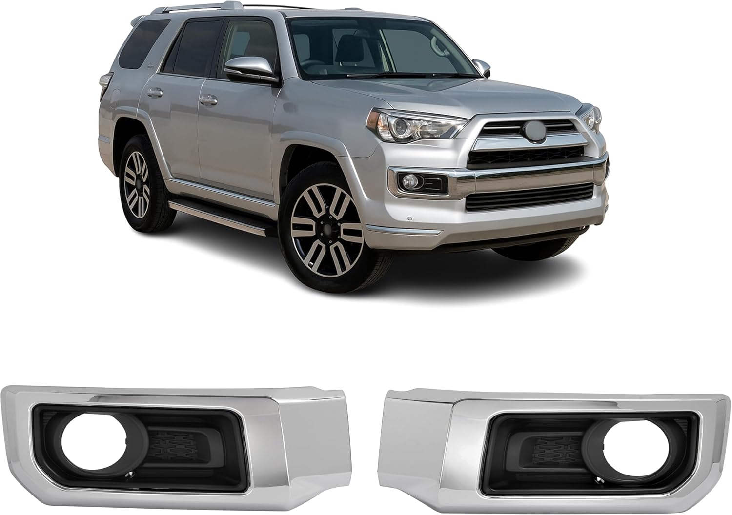 HECASA Pair Fog Light Bezel Compatible with 2014-2023 Toyota 4Runner Limited Replacement for TO1038180 TO1039180 5270335010 5270235010 Fog Lamp Cover Trim Black Silvery - Driver & Passenger Side