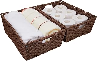 onlytak Large Wicker Storage Baskets, Set of 2, Metal Frame, Washable Waterproof 15x10.3x5.2 Brown - Pantry Bathroom Laundry Organizer