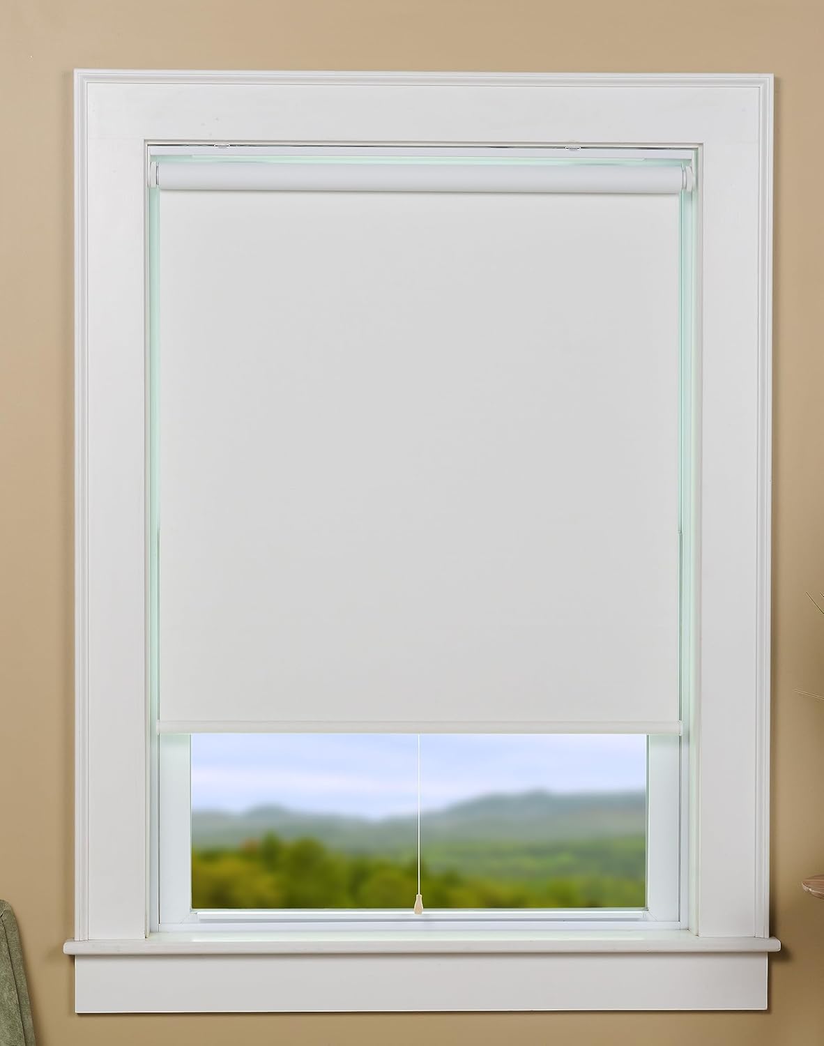 Linen Cordless Blackout Roller Shade-Window Blind with Thermal Insulated UV Protection Fabric 26" W x 72" Long Color: Ivory