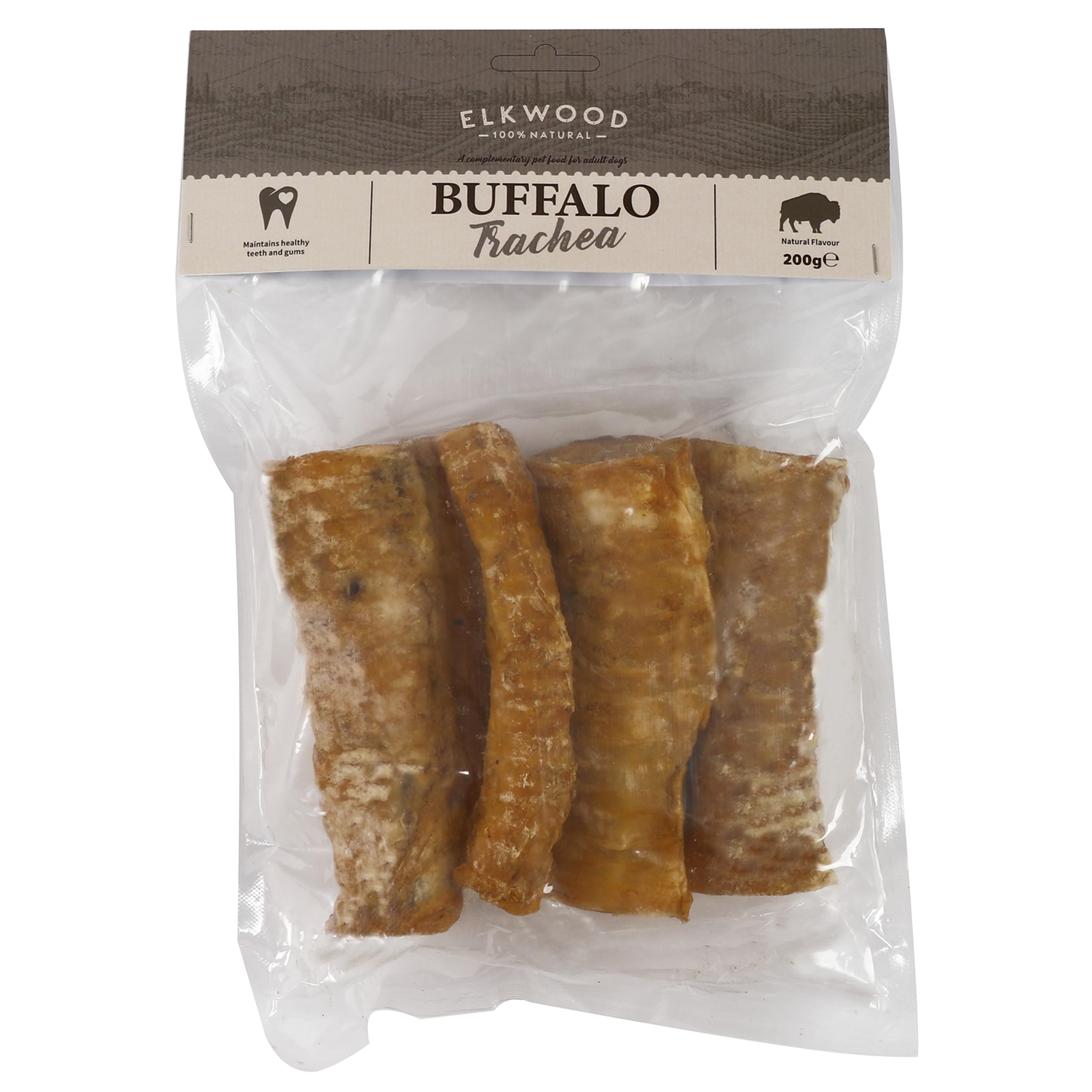 Elkwood Trachea Chew Treats (8-12cm, 200g) | 100% Natural & Grain-Free Long-Lasting Tasty Snacks | High in Protein, Iron & Vitamin B - Supports Strong Teeth, Muscles, Brain, Heart Health