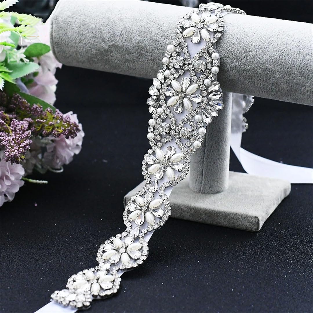 Niiyyjj Bridal Belts Wedding Bridesmaid Women Silver Rhinestone Pearl Sparkly Party Formal Dress Sash Baby pnnrk Ribbon