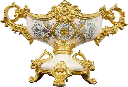 Celine - Centro de mesa coronado, jarrón de mesa dorado y blanco para centros de mesa, 19 x 12 pulgadas