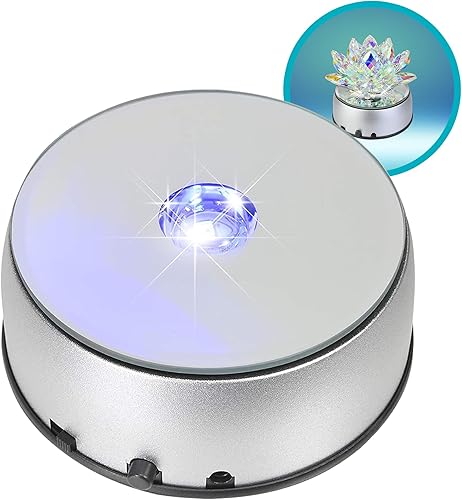 ASENTE Soporte de exhibición giratorio de 4 LED, base de luz de escultura de vidrio y base iluminada para arte de vidrio, base de exhibición de luz,